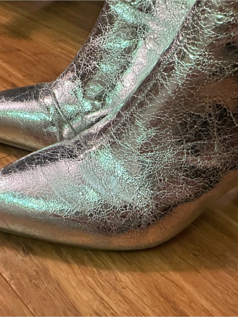DV by Dolce Vita Metallic Silver Ankle Heeled Boots